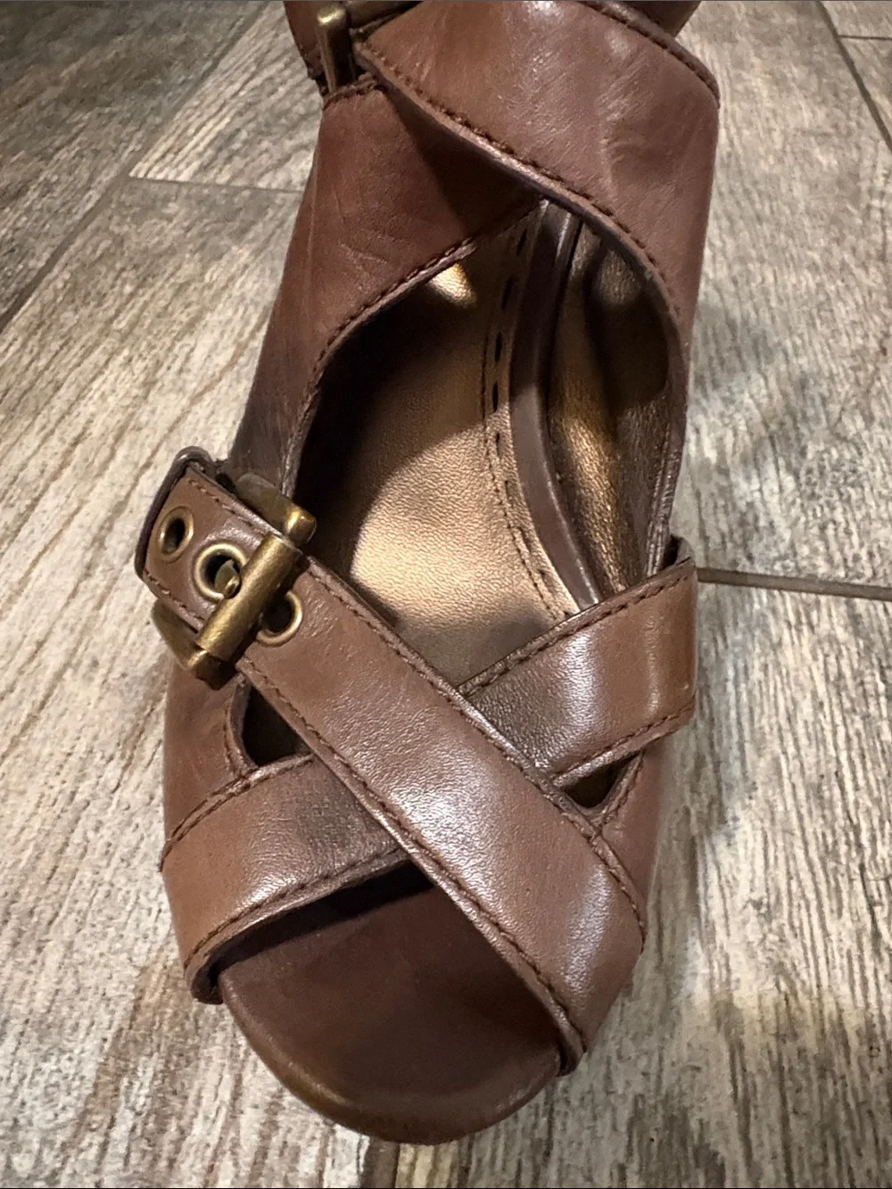 Coach Shannon Leather Buckle Wedge Sandal
